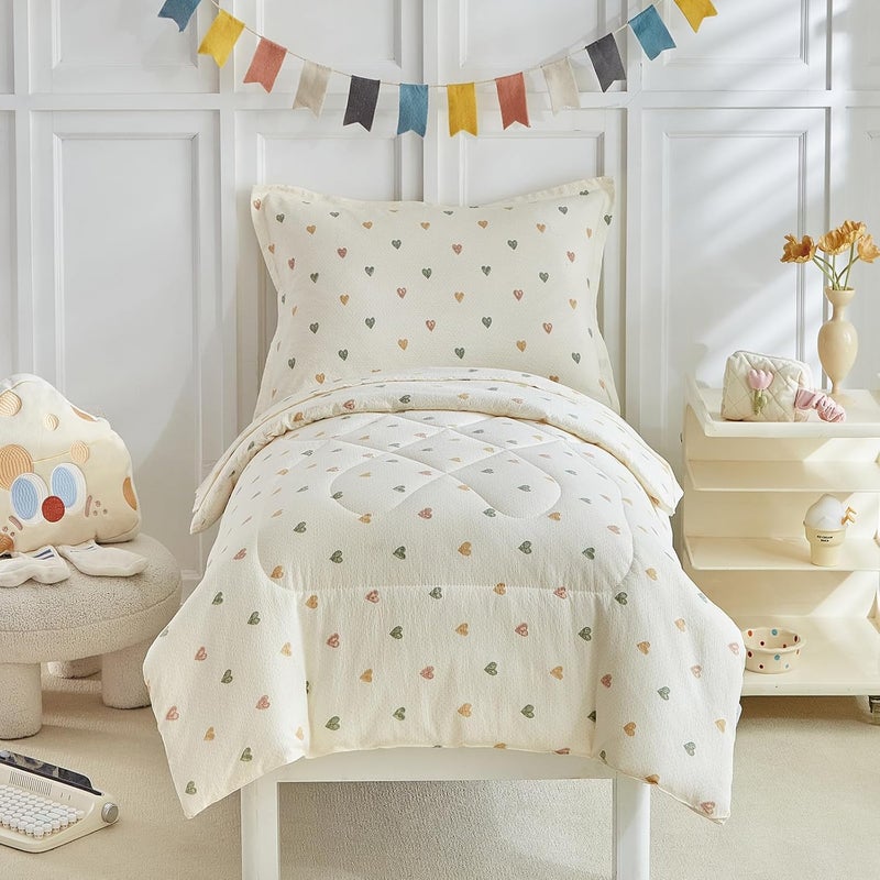 DuShow White Star Toddler Bedding Set,4 Pieces Reversible Toddler Comforter Set,Ultra Soft Crib Bed Set for Girls and Boys,Including Comforter,Sheets and Pillowcase - Image 1